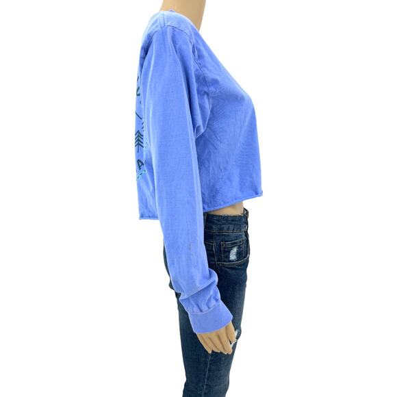 Blue 84 SMALL Blue Lake Tahoe California Long Sleeve Crop Tee Shirt T-Shirt - Picture 4 of 14